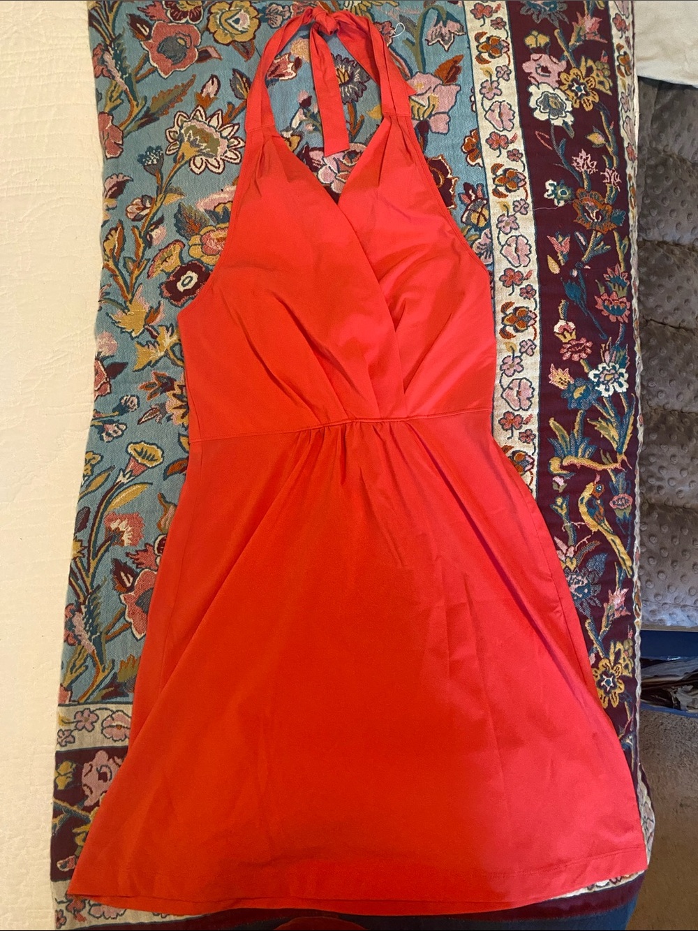 Athleta Coral Halter Wrap Mini Dress